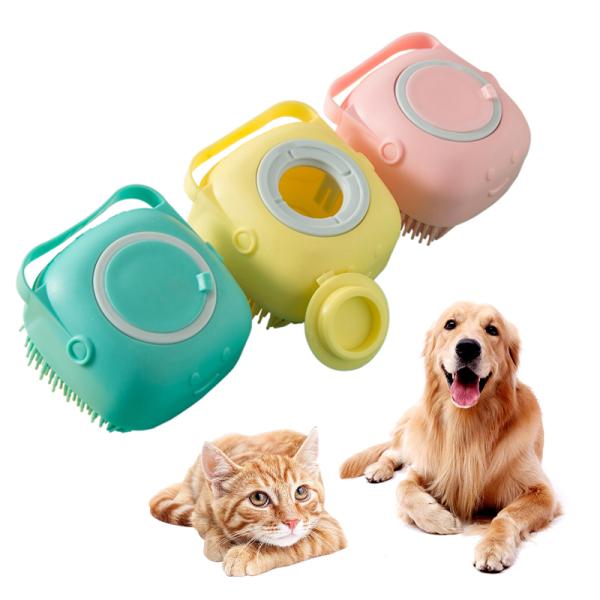 Cepillo de limpieza de champú azul rosa Cepillo de baño para perros de silicona