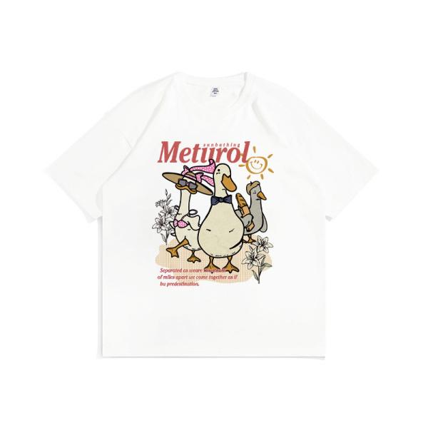 Moda Euramericana Patinho Impressão de Algodão T-Shirt de Grande Tamanho Manga Curta Streetstyle masculino
