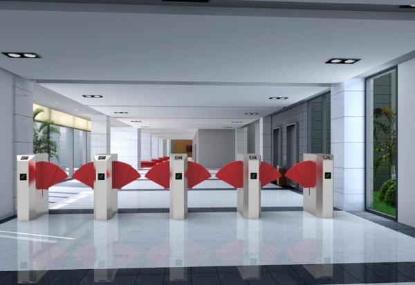 Wide Lane Telescopic Flap Barrier Gate Red SUS304 24VDC Brushless Motor