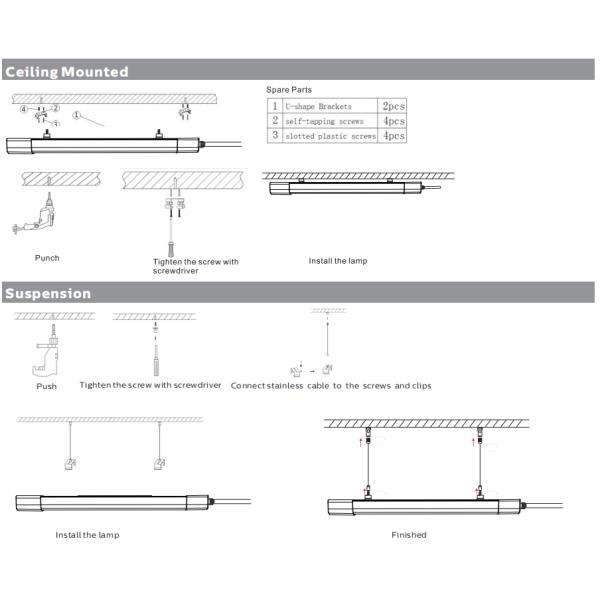 2ft 20W Waterproof IP65 LED Tri Proof Light 160LPW Efficiency