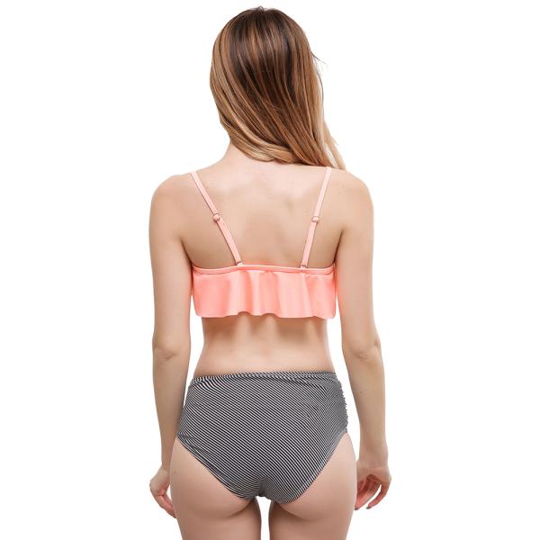 High Waist Bikini Flounced Swimwear Women Two Piece Swimsuit Striped