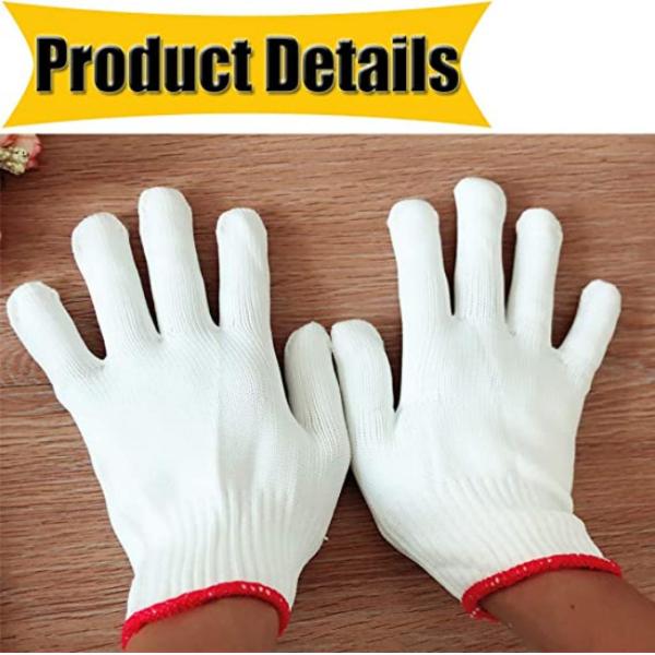 White Washable and Reusable Work Gloves with Safety Grip Protection Made of 90% Cotton 10% Nylon