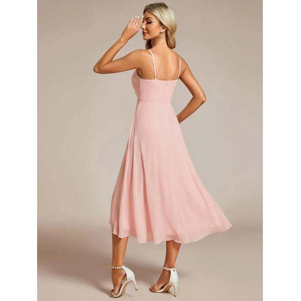 Sexy V-neck Spaghetti Strap Empire A-line High-low Burgundy Chiffon Wedding Guest Dress Midi Evening Dress 