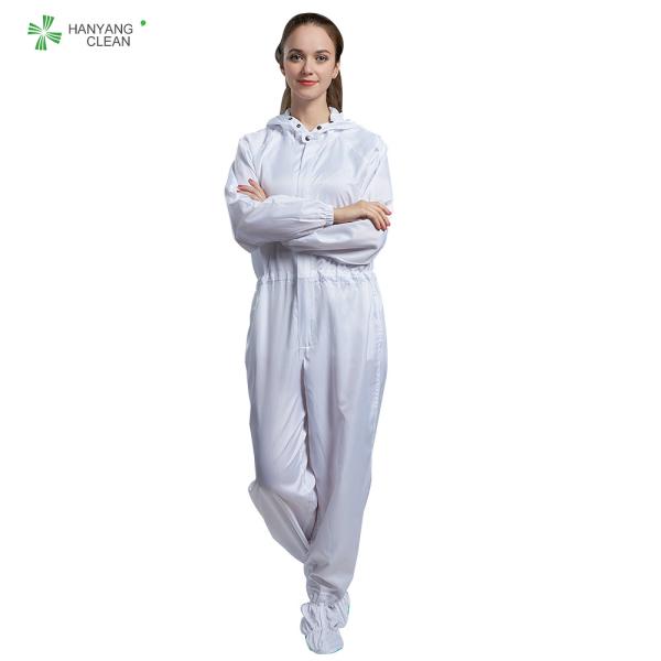 ESD cleanroom anti-static coverall with shoes cover white color polyester garments for electronic industry