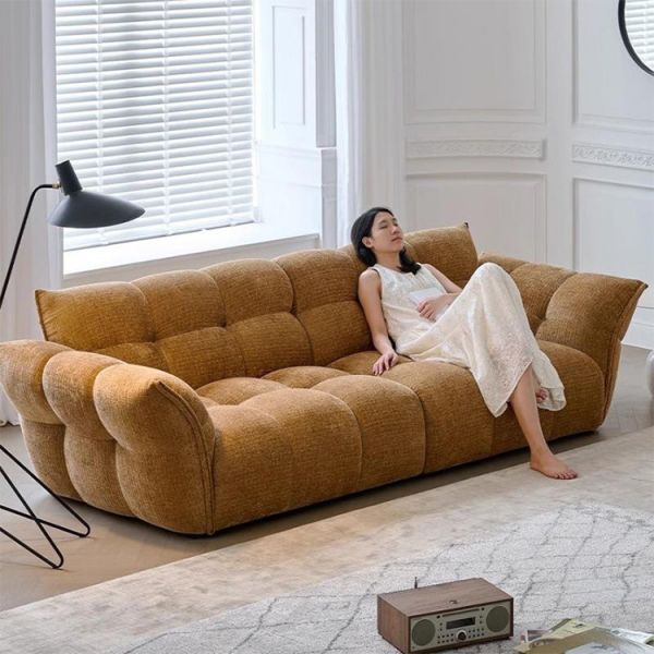 Lily Sofa Cream Style Modern Minimalist Designer Petal Light French Straight Row Living Room Fabric Sofa