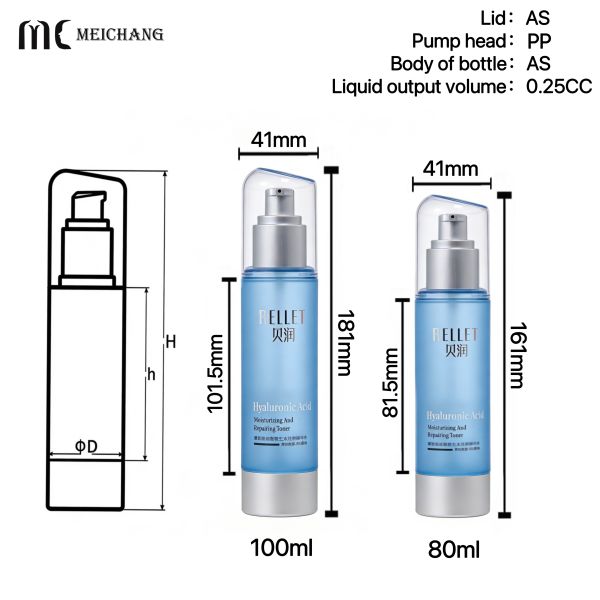 80ML/100ML High Transparency AS Airless Spray Bottle with Fine Mist Spray for Precise Dosing and Preservation