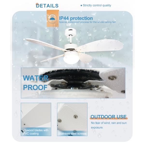 Цвет 3 привел светлый на открытом воздухе водоустойчивый потолочный вентилятор IP44 с 4 лезвиями MDF