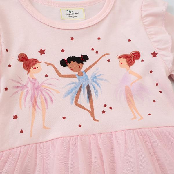 Girls' Pink Dress Summer New Fashion Print Cartoon Design Princess Dress Short Sleeve