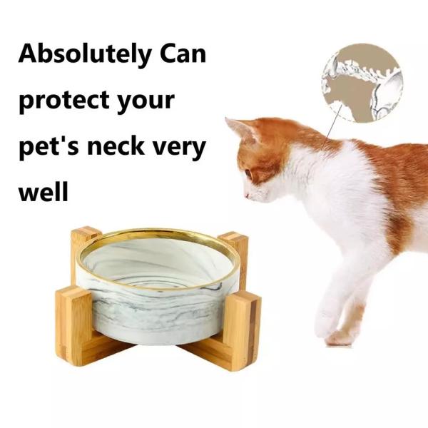 Tigelas redondas personalizadas para animais de estimação em cerâmica fosca com suporte de madeira para cães gatos