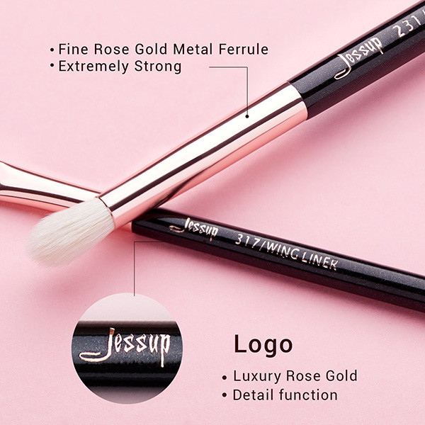 Jessup 15pcs Black/Rose gold Wood Handle Eyeshadow Eyebrow Shader Makeup Brush Set T157