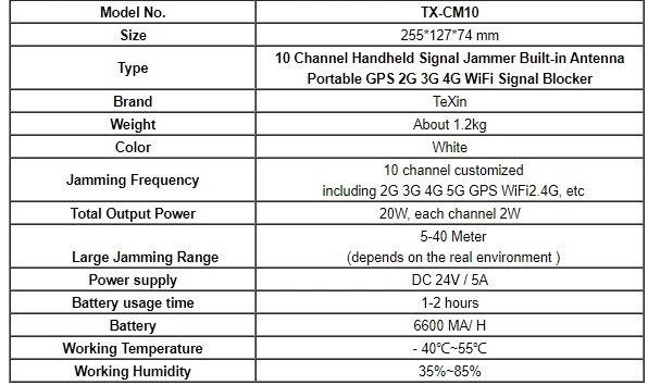 Долгосрочные Handheld 10 Jammers сигнала блокатора WiFi Jammer канала 5g для сжимать камеру сотового телефона 2345G Bluetooth