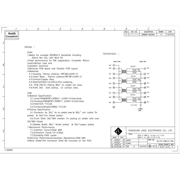 3.0 Female Usb Circuit Board Connector Stacked Usb C Connector With RJ45