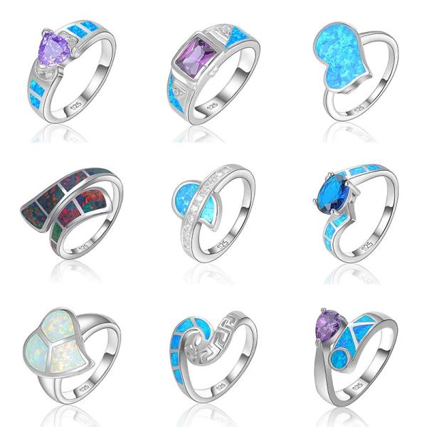 Blue Vermeil Opal Inlay Wedding Band Womens Jewelry 925 Silver