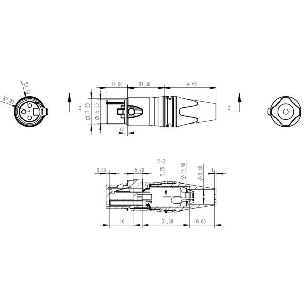Видео XLR соединитель 10A водонепроницаемый женский 3 пинный разъединитель