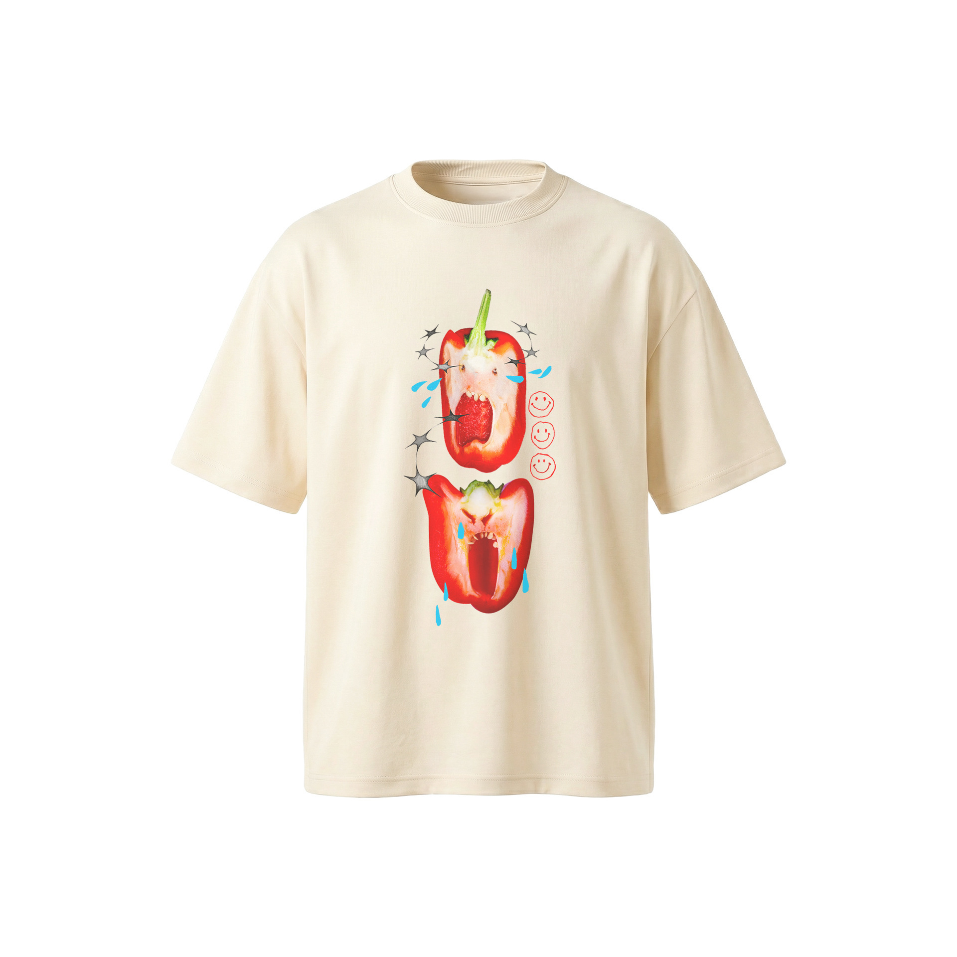 Women's Oversized Bell Pepper Print Graphic T-Shirt with Customizable Colors and Relaxed Fit