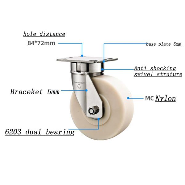 Full MC Nylon  Heavy Duty Casters Wheel 4 Inches  Load Capacity 800KG  Resistant To Oils Greases