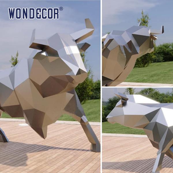 Наружное большое зеркало Скульптура из нержавеющей стали Геометрическое искусство животных Корова