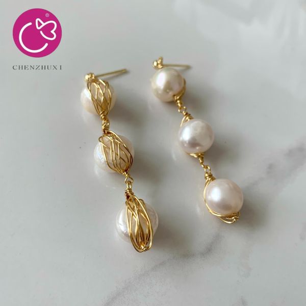 Natural Freshwater Pearls Metal Stud Earrings Geometric Irregular for Women Girl Gift Pearl Earrings