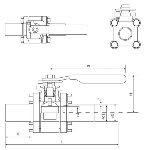 Three Piece Welded Ball Valve For High Precision Fields BA EP Grade