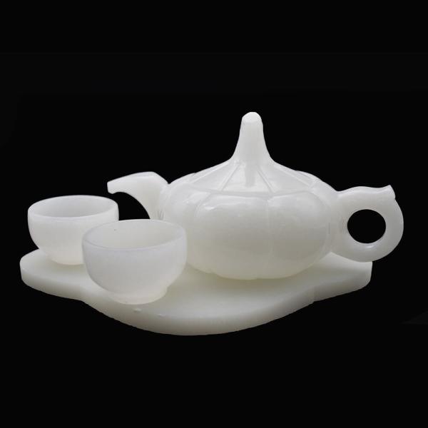 Polished White Jade Tea Top Carving Craft in Chinese Style for High Class Home Decor