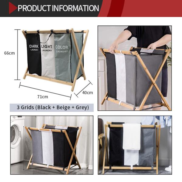 Легковес Breathable влагостойкой рамки корзины прачечной 3 ящиков бамбуковой Washable
