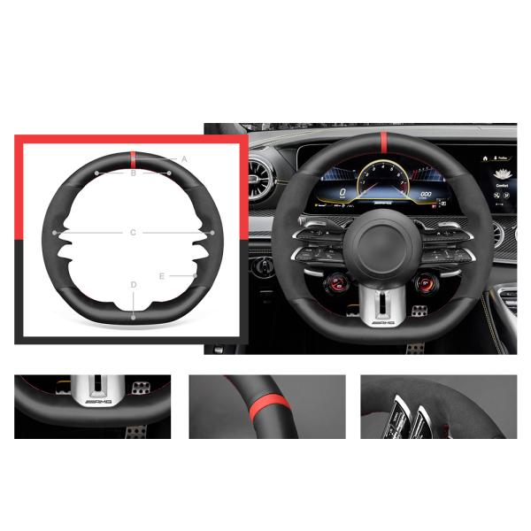 Leather Suede Hand Stitching Steering Wheel Cover for Mercedes Benz AMG GT A35 A45 C43 CLS53 E53 E63 SL43 2021-2023