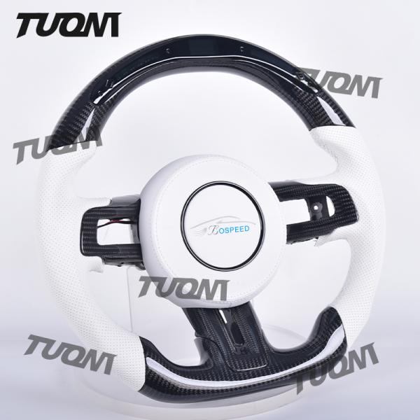 Custom Spoke Flat Bottom Leather Carbon Fiber Steering Wheel for Ford Mustang