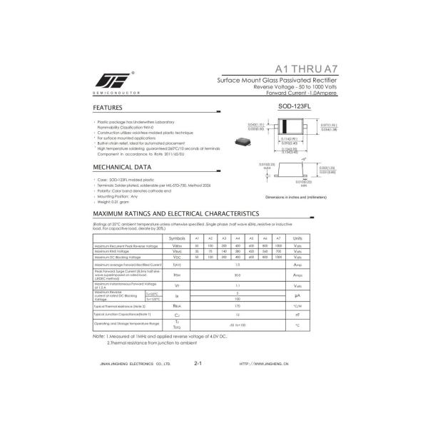 General Purpose Simulation A7 Series 1A Plastic Rectifier Diode with SOD-123 Package