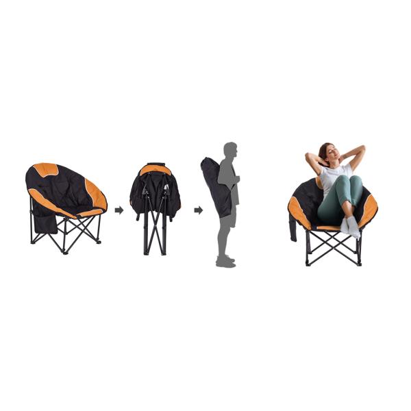 Folding Moon Chair - Large Saucer UFO Chair with Collapsible Metal Frame, Moon Round Camping Chair