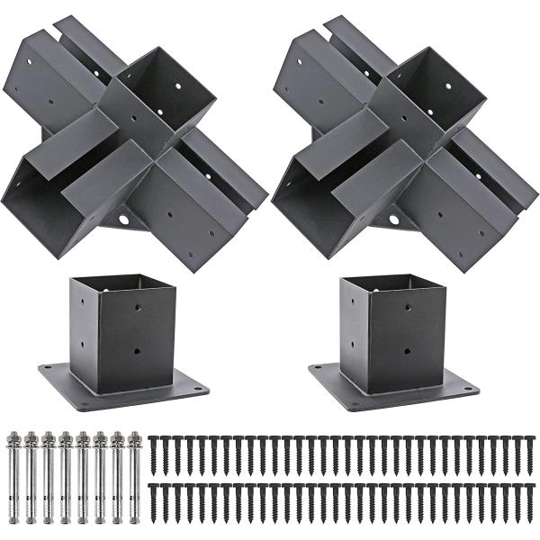 Easily Assembled Wooden Post Brackets in Black 4x4 Hardware Kit for Extending Gazebo