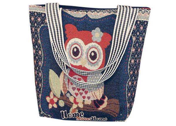 Cartoon Owl Print Canvas Shopping Bags Large Capacity For Women