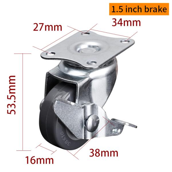 Casters EDL Mini Duty Casters 1.5 pulgadas 30 kg Plate TPU por rígido, giratorio y tipo de freno 2015P-72