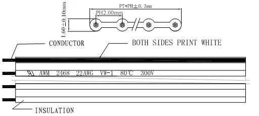 PVC Flat Ribbon Cable UL2468 #22AWG 10Pins 2.00mm Pitch