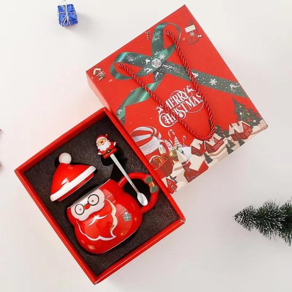 Christmas Tumbler Present WITH LID Porcelain Santa Claus Ceramic Coffee Mug Gift Set