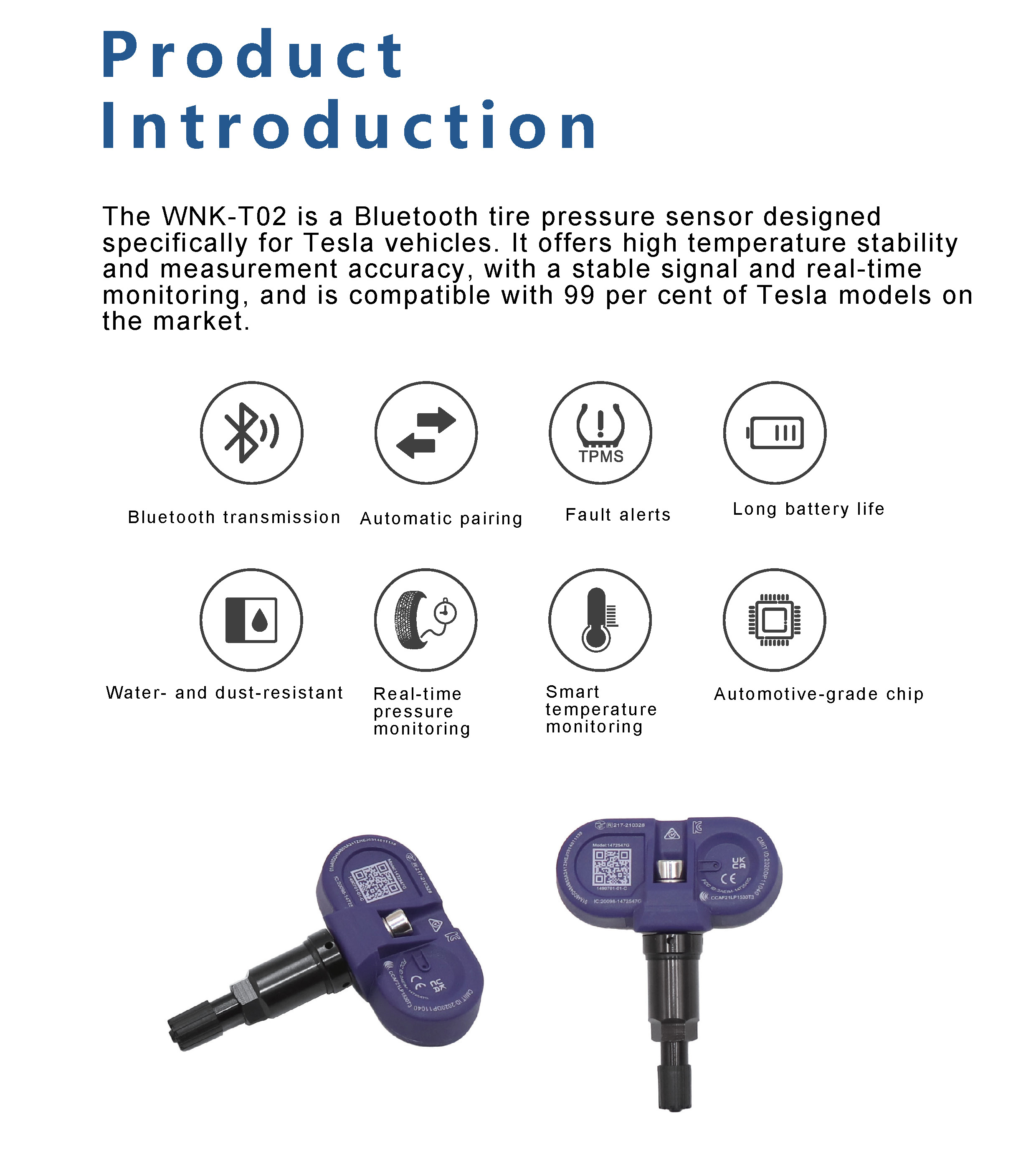 TPMS Tire Pressure Monitoring Sensor for Tesla Cars Bluetooth Tire Pressure Sensor for Model3/Y/S