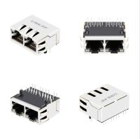 Porto 1000 de Tab Up 1x2 da base-T Rj45 Jack With Magnetics 1840572-6 com diodo emissor de luz de GY/GY