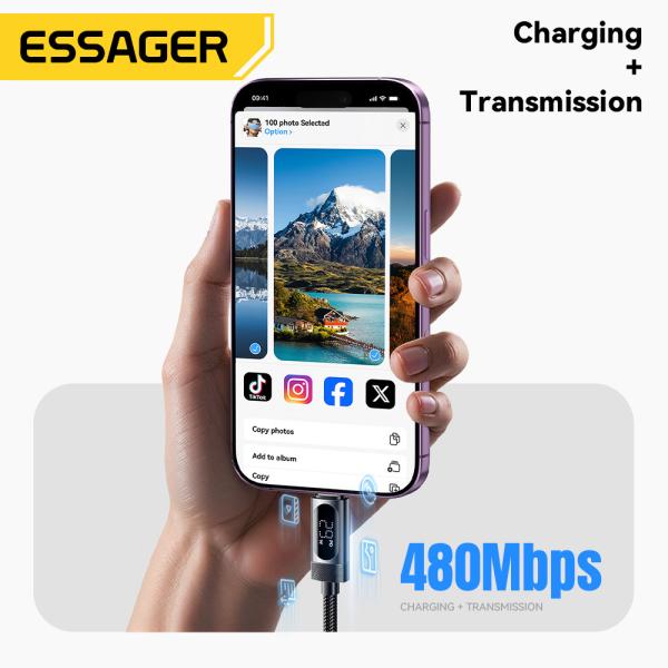 ESSAGER ES-X64 Series 29W USB-C to Lighting Charging Cord Data Cable with Aluminum Alloy Jacket and PD Function