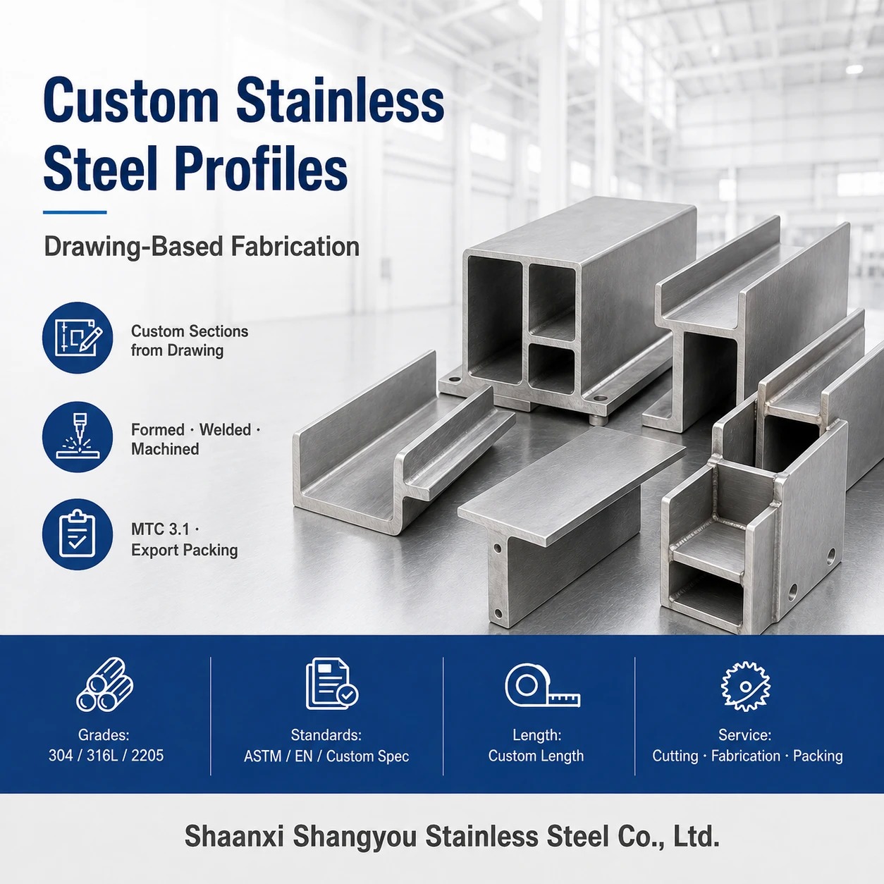 Custom Stainless Steel Profiles from Drawing with Cutting and Inspection