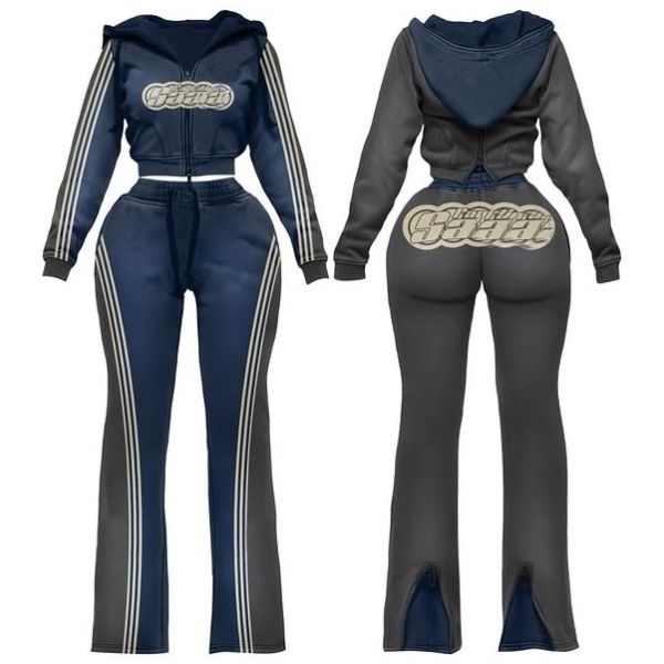 Custom Logo Women Clothing 2026 Sweatsuits Y2k Autumn Zipper Hoodie Flared Pants Jogger Tracksuit Slim Two Piece Loungewear Set