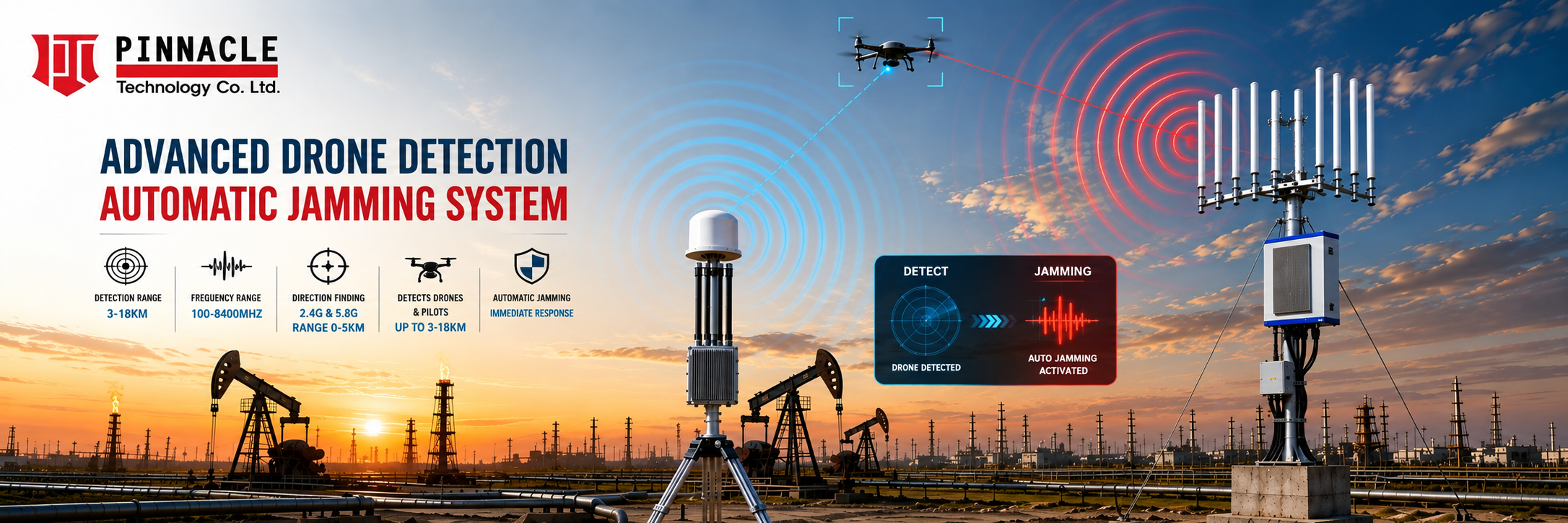Fixed Anti Drone Detector with Direction Finding and Precision Jamming System 100-6000MHz