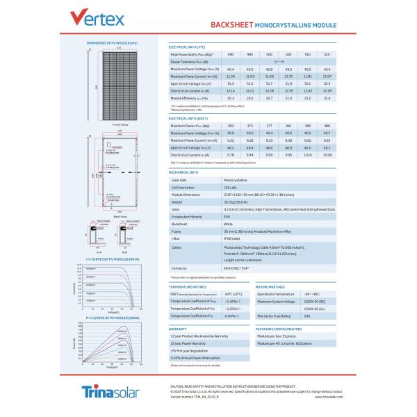 495W 500W 505W 510W 515W Photovoltaic Backsheet Mono Crystalline Solar Cell Module