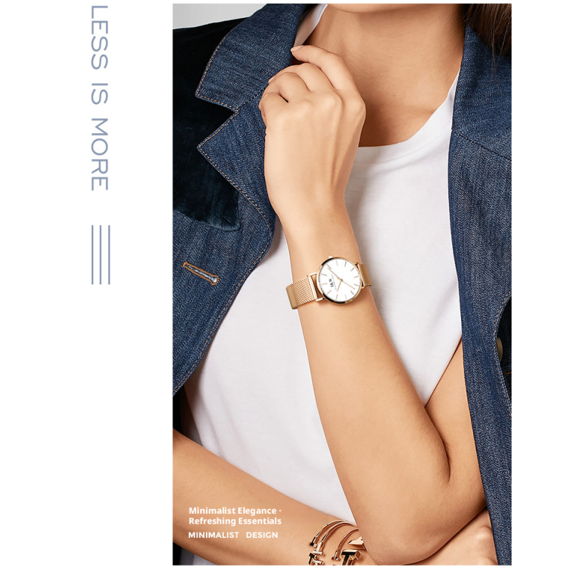 Ultra Thin Minimalist Ladies Quartz Watch Simple Dial Milanese Mesh Metal Strap 3 Colors Elegant Daily Dress Wrist Watch Gift For Women
