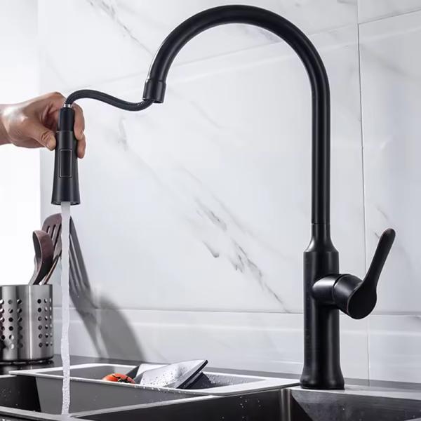 Kitchen Sink Faucet Brass Single Handle Hot Cold Water Mixer Flexible Hose Pull Out Tap