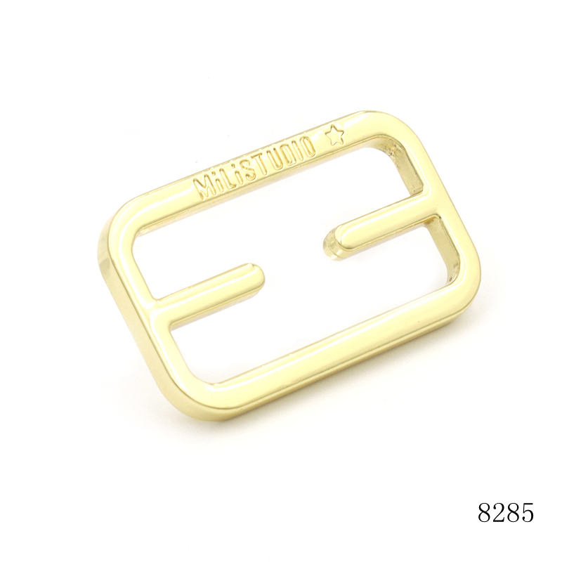 Nickel Free Gold Logo Engraved Metal Square Buckle Zinc Alloy Tri-Glide Slider Buckle For Bag Hardware Accessories