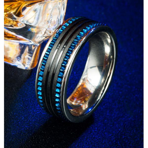 Anillos de hombre de acero inoxidable con chapa negra y azul 6 mm 7 mm 8 mm 9 mm ancho del anillo