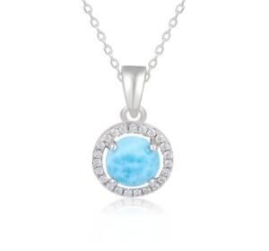 Party Gift Stone Larimar Bangle Bracelet Charm Jewelry 925 Sterling Silver