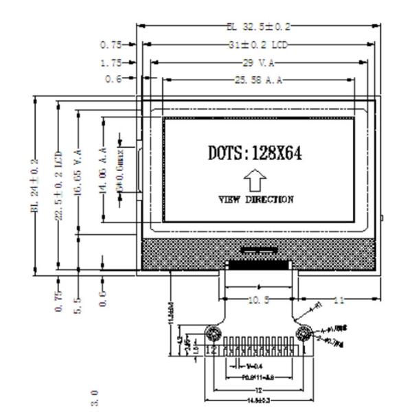 FSTN положительный COG 3.3V SPI графического дисплея 128x64 LCD взаимодействует с белизной освещают контржурным светом