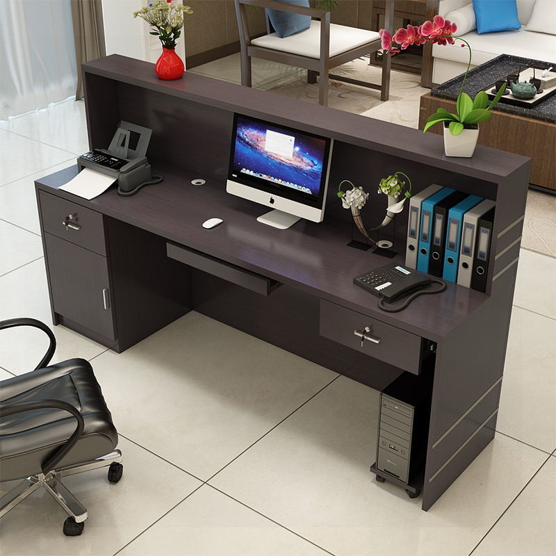 Metal Reception Desk for Simple Front Wooden Cashier Hotel Right-Angled Counter Table