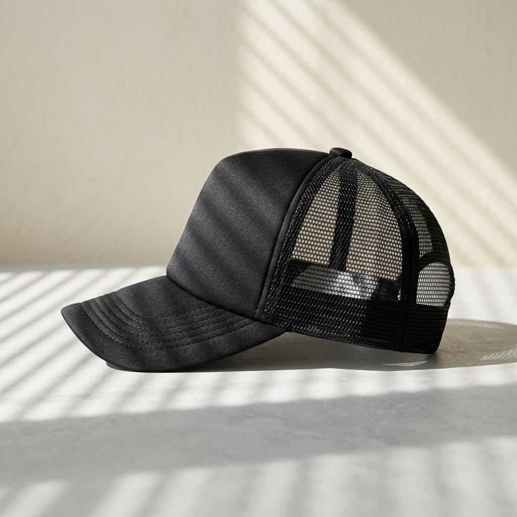 Leather Patch Foam Front Blank Trucker Cap Cotton Snapback Vintage Style