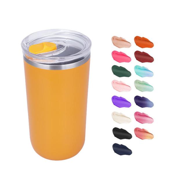 16 oz caneca de café de aço inoxidável com tampa e palha de vácuo de metal